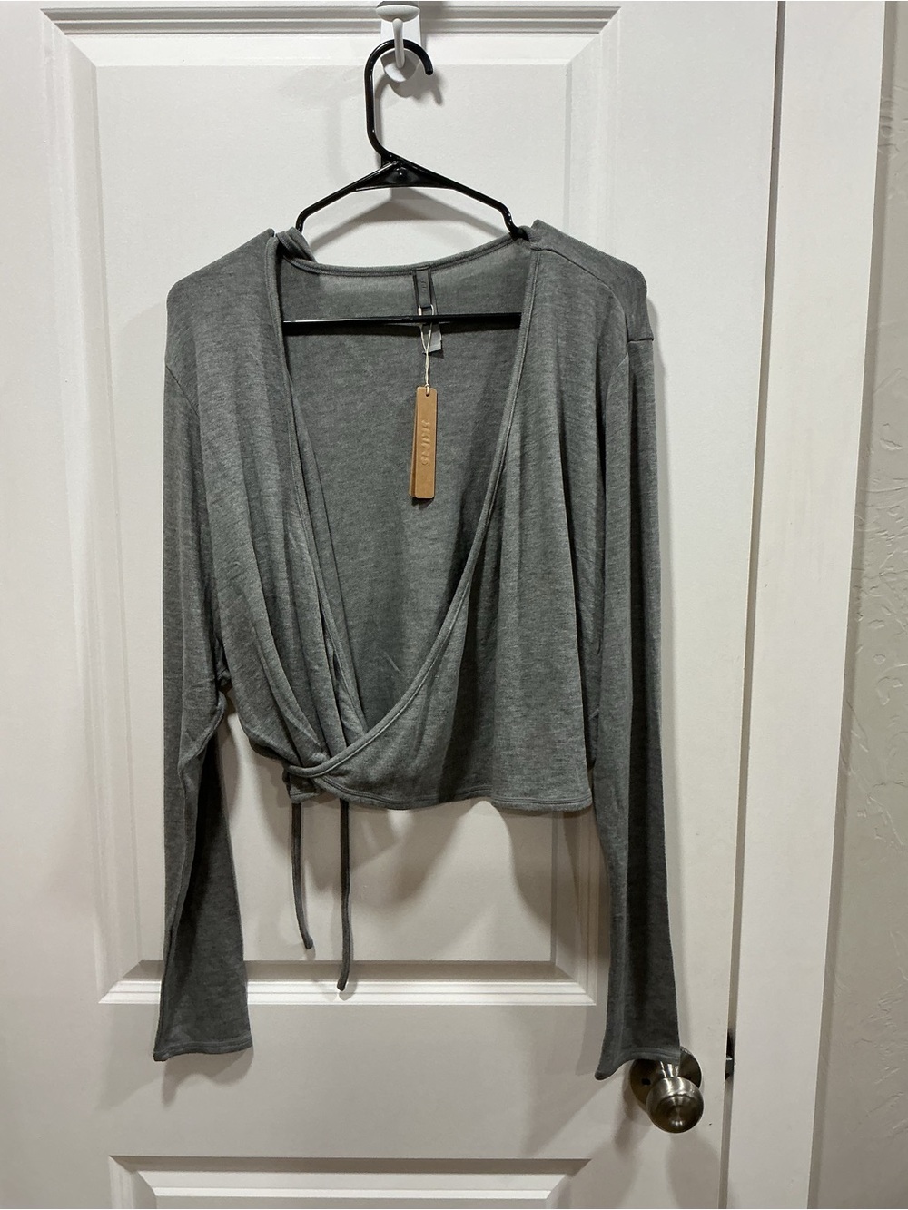 SKIMS LIGHTWEIGHT MODAL LONG SLEEVE WRAP TOP DARK HEATHER GREY 4X NWT